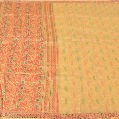 Sanskriti Vintage Indian Cream Sarees Pure Silk Woven Brocade Zari Sustainable Fabric Sari