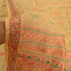 Sanskriti Vintage Indian Cream Sarees Pure Silk Woven Brocade Zari Sustainable Fabric Sari