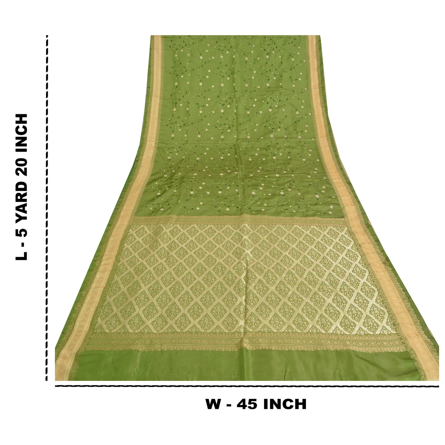 Sanskriti vintage Green Party Sarees Satin Embroidered Woven Sustainable Fabric 5 Yard Sari