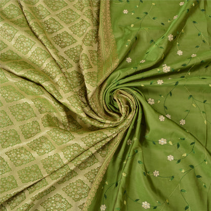 Sanskriti vintage Green Party Sarees Satin Embroidered Woven Sustainable Fabric 5 Yard Sari