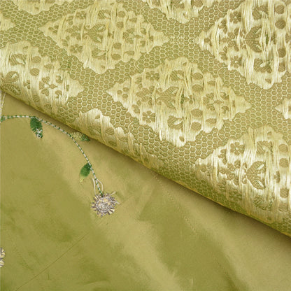 Sanskriti vintage Green Party Sarees Satin Embroidered Woven Sustainable Fabric 5 Yard Sari
