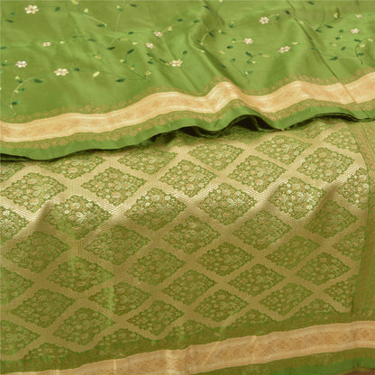 Sanskriti vintage Green Party Sarees Satin Embroidered Woven Sustainable Fabric 5 Yard Sari