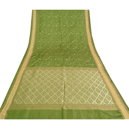Sanskriti vintage Green Party Sarees Satin Embroidered Woven Sustainable Fabric 5 Yard Sari