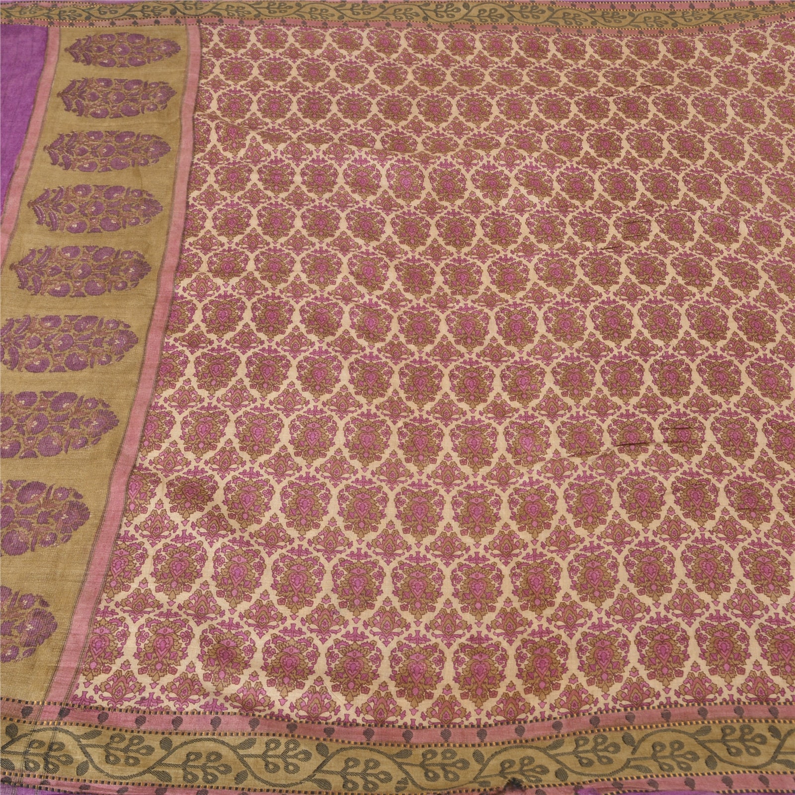 Sanskriti Vintage Saree 100% Pure Woollen Pink & Ivory Sarees Printed Wedding 5 Yd Craft Bohemian Fabric For Dressmaking Supplies”