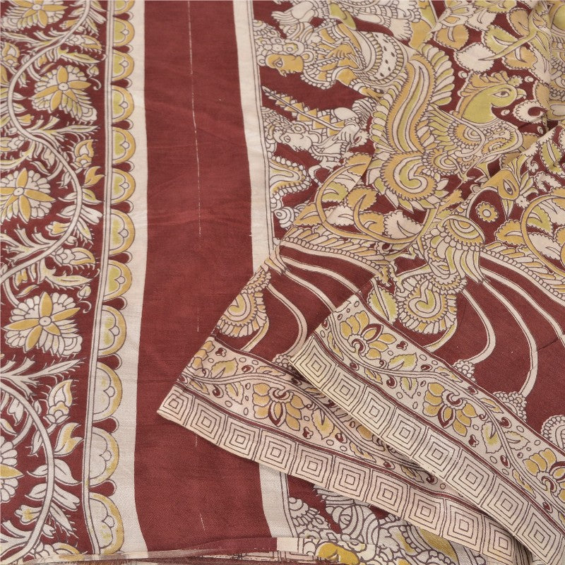 Sanskriti Vintage Heavy Sarees Pure Cotton 5YD Sustainable Fabric Block Print Kalamkari Sari