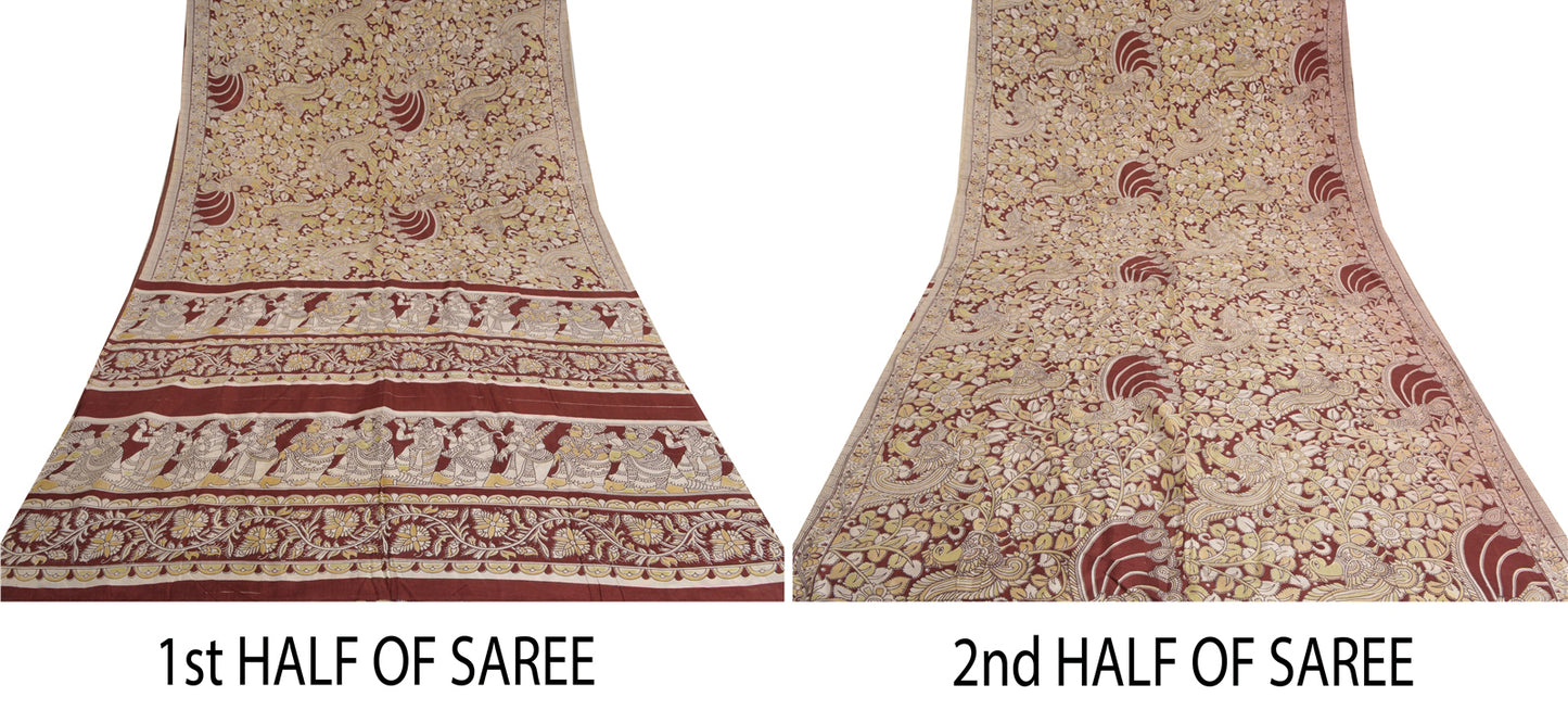 Sanskriti Vintage Heavy Sarees Pure Cotton 5YD Sustainable Fabric Block Print Kalamkari Sari