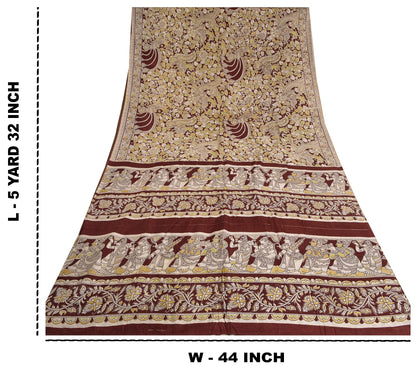 Sanskriti Vintage Heavy Sarees Pure Cotton 5YD Sustainable Fabric Block Print Kalamkari Sari