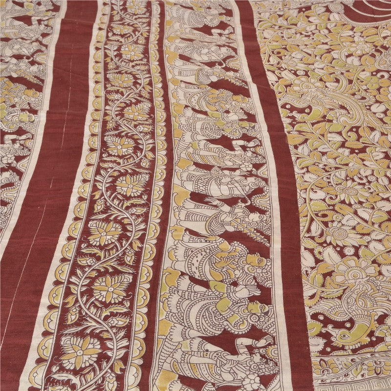 Sanskriti Vintage Heavy Sarees Pure Cotton 5YD Sustainable Fabric Block Print Kalamkari Sari