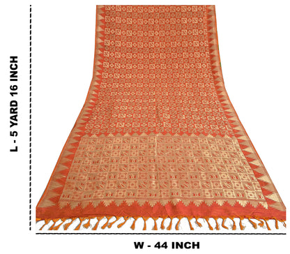 Sanskriti Vintage Orange Heavy Sarees Pure Silk Zari Woven Brocade 5+Yd Fabric