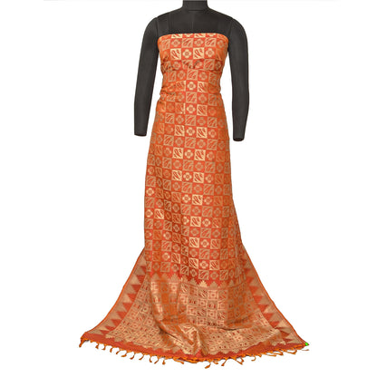 Sanskriti Vintage Orange Heavy Sarees Pure Silk Zari Woven Brocade 5+Yd Fabric