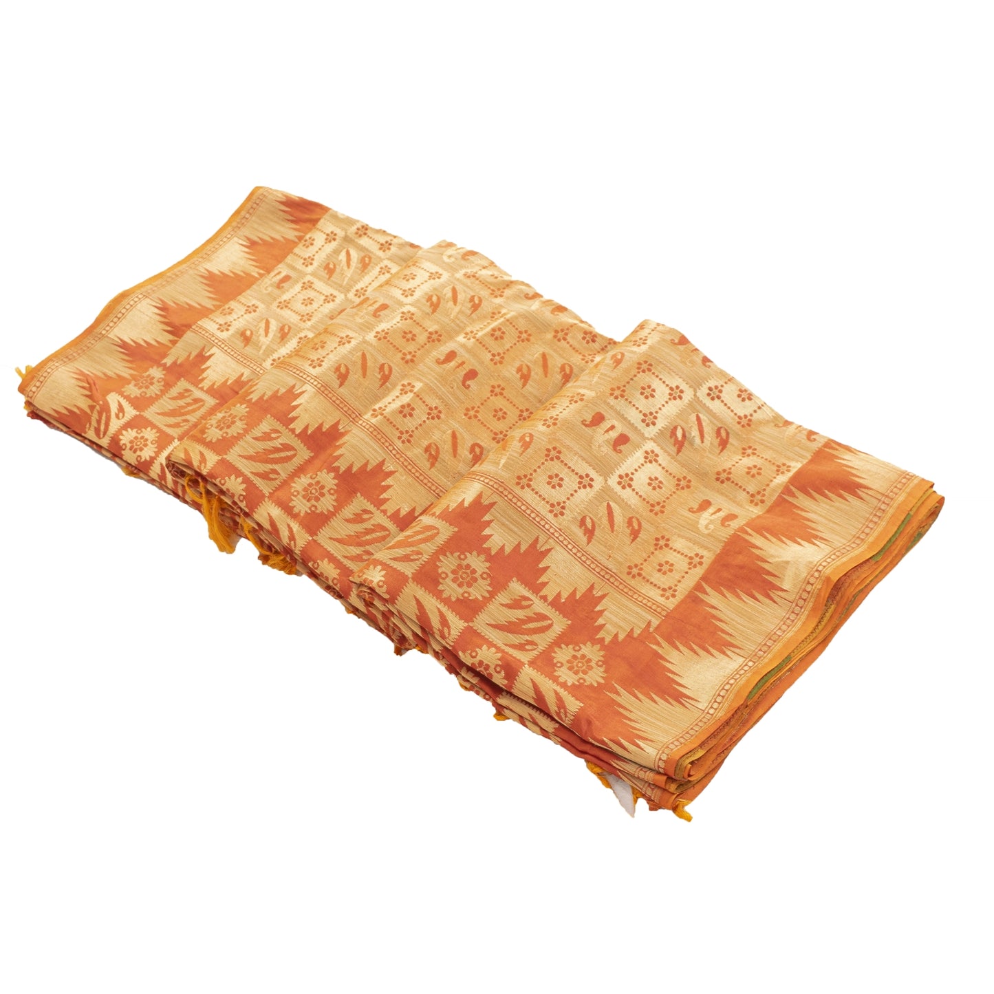 Sanskriti Vintage Orange Heavy Sarees Pure Silk Zari Woven Brocade 5+Yd Fabric
