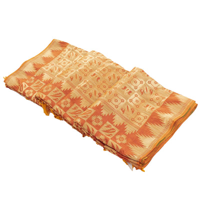 Sanskriti Vintage Orange Heavy Sarees Pure Silk Zari Woven Brocade Sari Fabric