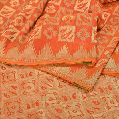 Sanskriti Vintage Orange Heavy Sarees Pure Silk Zari Woven Brocade 5+Yd Fabric
