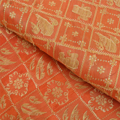 Sanskriti Vintage Orange Heavy Sarees Pure Silk Zari Woven Brocade 5+Yd Fabric