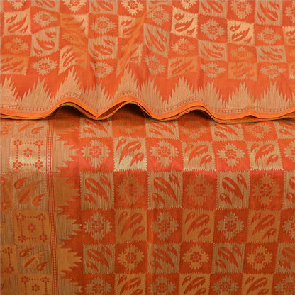 Sanskriti Vintage Orange Heavy Sarees Pure Silk Zari Woven Brocade 5+Yd Fabric