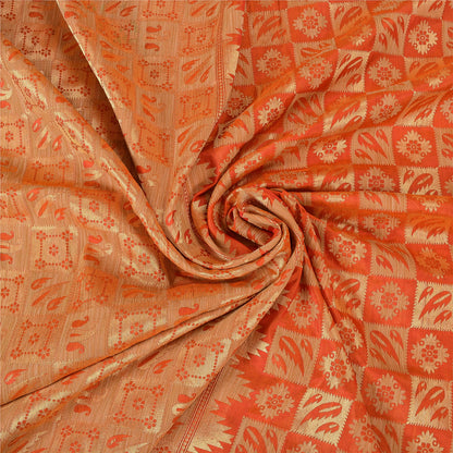 Sanskriti Vintage Orange Heavy Sarees Pure Silk Zari Woven Brocade 5+Yd Fabric