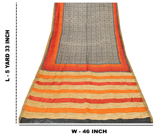 Sanskriti Vintage Heavy Saree Peach Woolen Woven Printed Sustainable Fabric Soft 5 Yd Sari