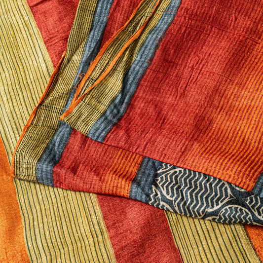 Sanskriti Vintage Heavy Saree Peach Woolen Woven Printed Sustainable Fabric Soft 5 Yd Sari