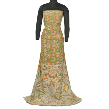 Sanskriti Vintage Green/Ivory Heavy Sarees Cotton Silk Kalamkari Fabric Sari