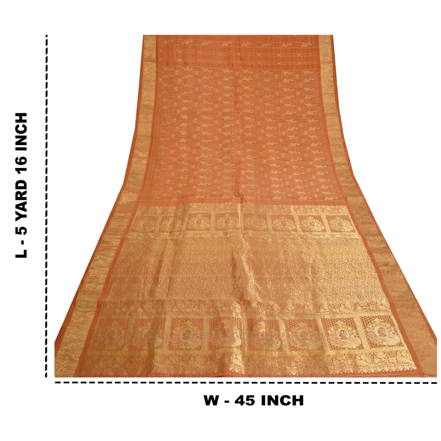 Sanskriti Vintage Orange Heavy Sarees Pure Silk Woven Brocade Zari Sari Fabric