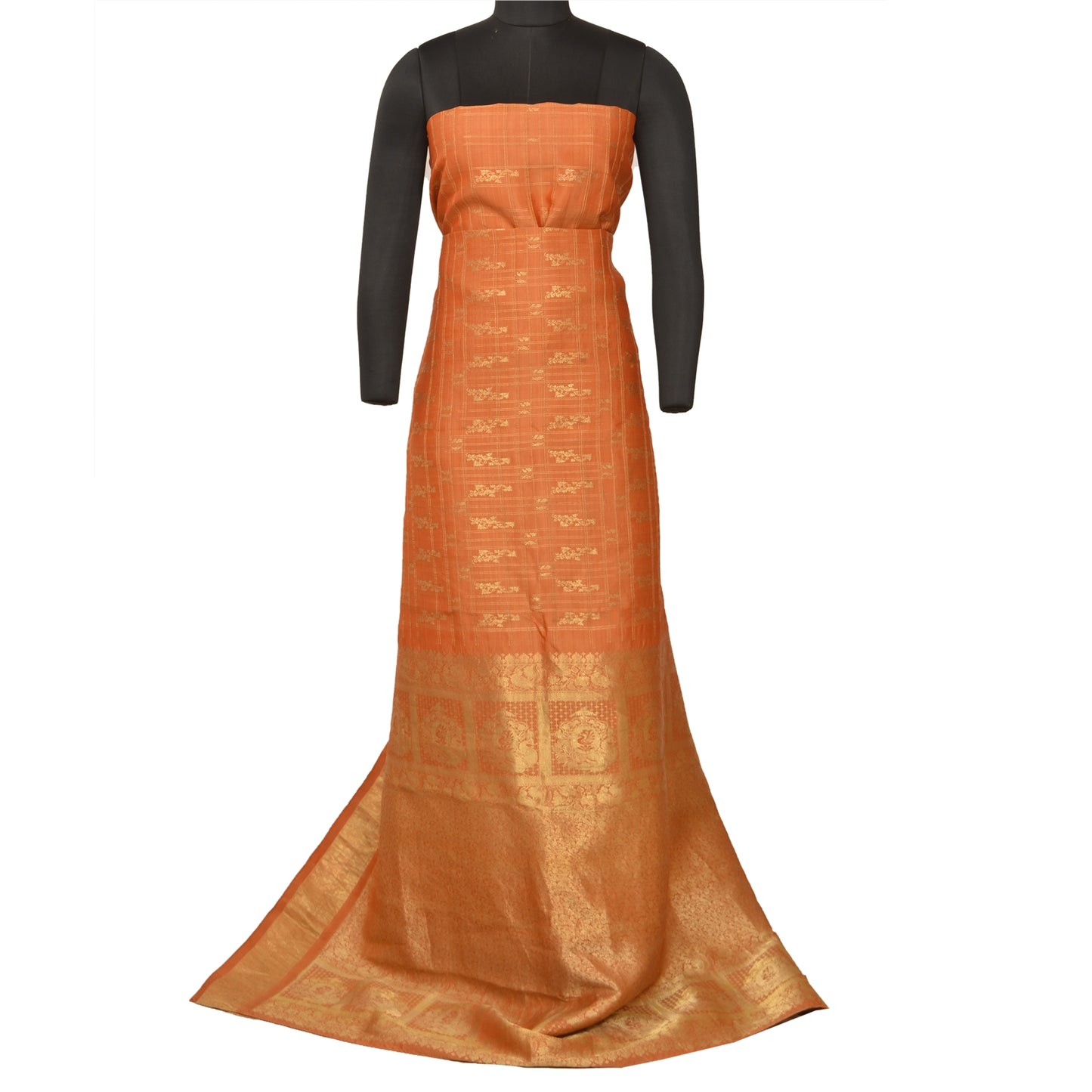 Sanskriti Vintage Orange Heavy Sarees Pure Silk Woven Brocade Zari Sari Fabric