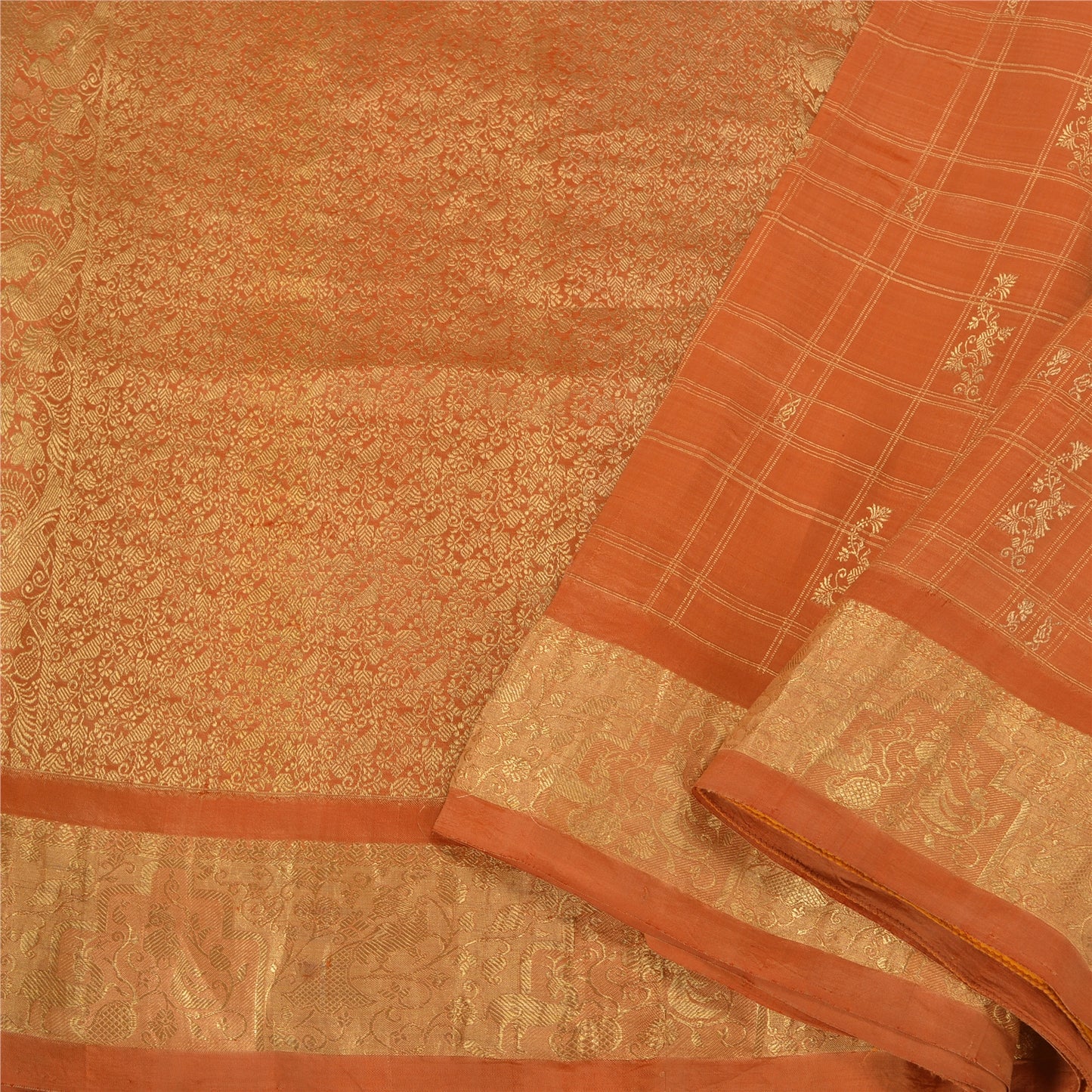 Sanskriti Vintage Orange Heavy Sarees Pure Silk Woven Brocade Zari Sari Fabric