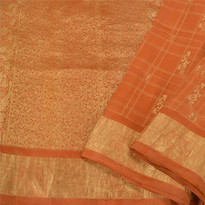 Sanskriti Vintage Orange Heavy Sarees Pure Silk Woven Brocade Zari Sari Fabric