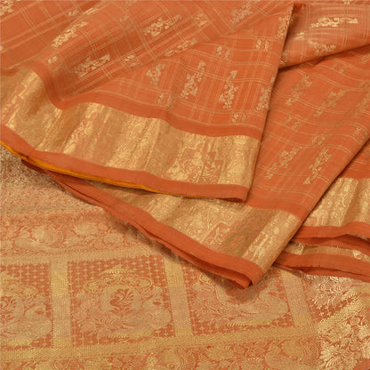 Sanskriti Vintage Orange Heavy Sarees Pure Silk Woven Brocade Zari Sari Fabric