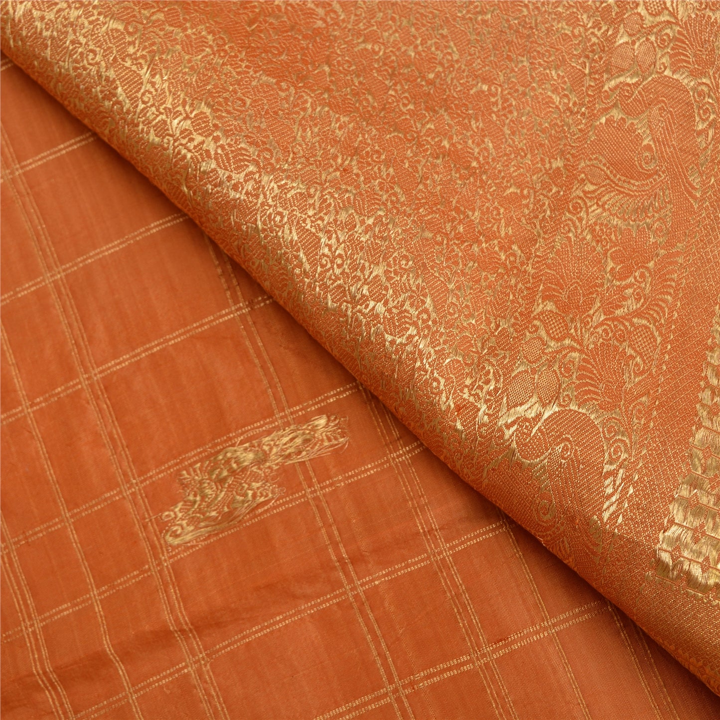 Sanskriti Vintage Orange Heavy Sarees Pure Silk Woven Brocade Zari Sari Fabric