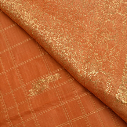 Sanskriti Vintage Orange Heavy Sarees Pure Silk Woven Brocade Zari Sari Fabric