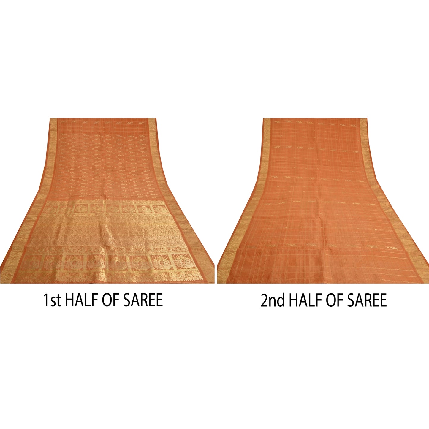 Sanskriti Vintage Orange Heavy Sarees Pure Silk Woven Brocade Zari Sari Fabric