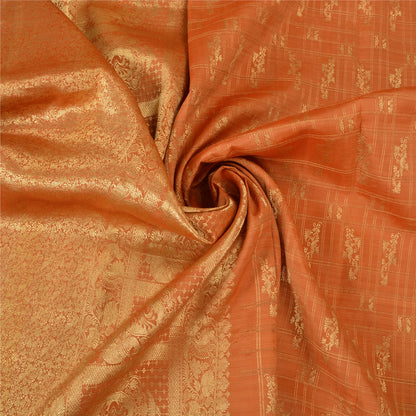 Sanskriti Vintage Orange Heavy Sarees Pure Silk Woven Brocade Zari Sari Fabric