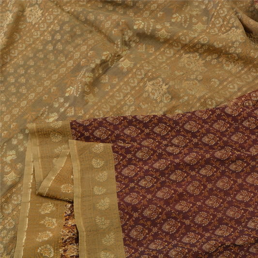 Sanskriti Vintage Brown Saree 100% Pure Silk Traditional Woven Sari Sustainable Fabric