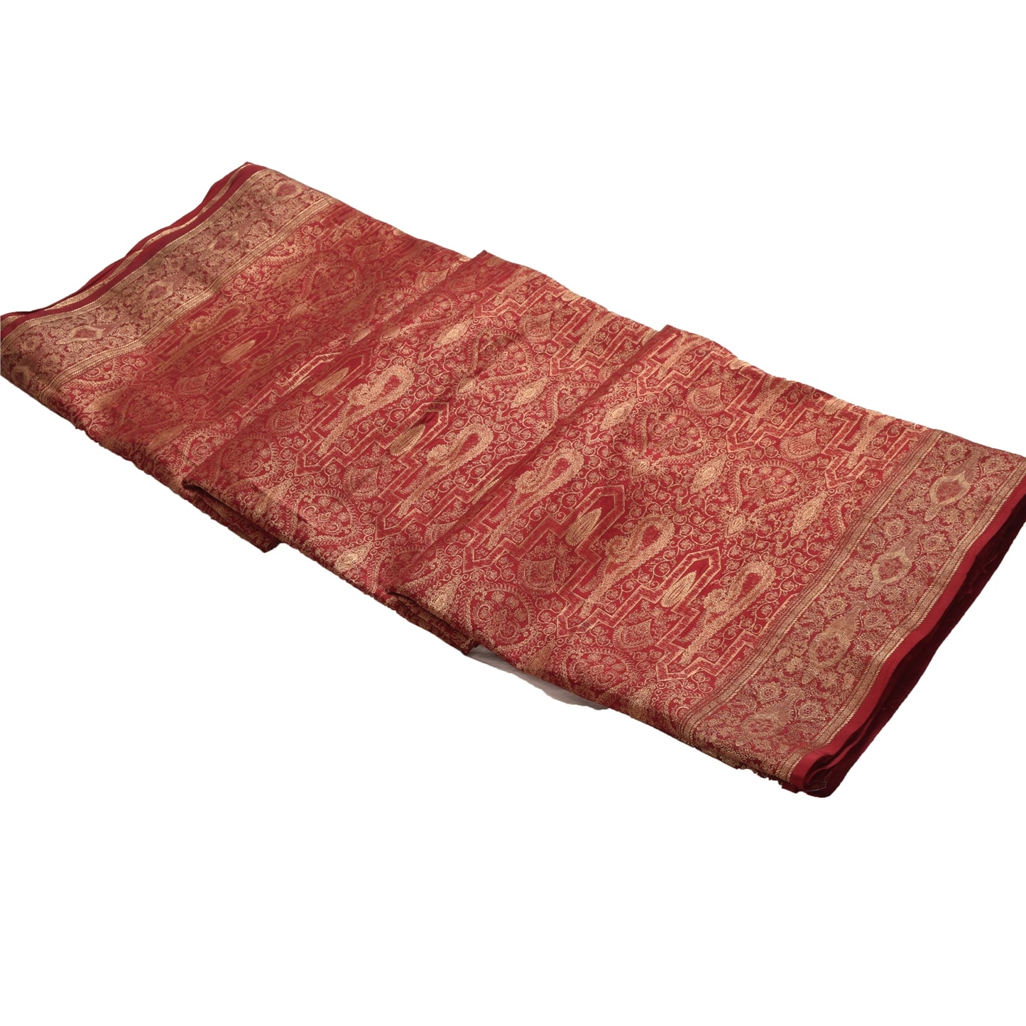 Sanskriti Vintage Red Sarees Pure Silk Zari Hand Woven Brocade Sari 5yd Fabric