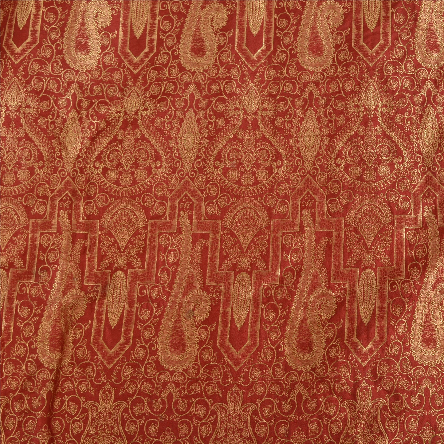 Sanskriti Vintage Red Sarees Pure Silk Zari Hand Woven Brocade Sari 5yd Fabric