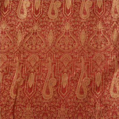 Sanskriti Vintage Red Sarees Pure Silk Zari Hand Woven Brocade Sari 5yd Fabric