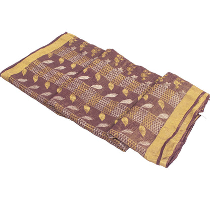 Sanskriti Vintage Brown Indian Sari 100% Pure Silk Woven Sarees 6 Yard Fabric