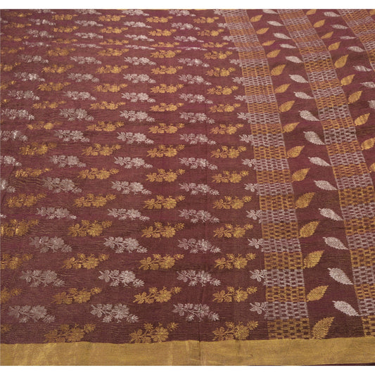Sanskriti Vintage Brown Indian Sari 100% Pure Silk Woven Sarees 6 Yard Fabric