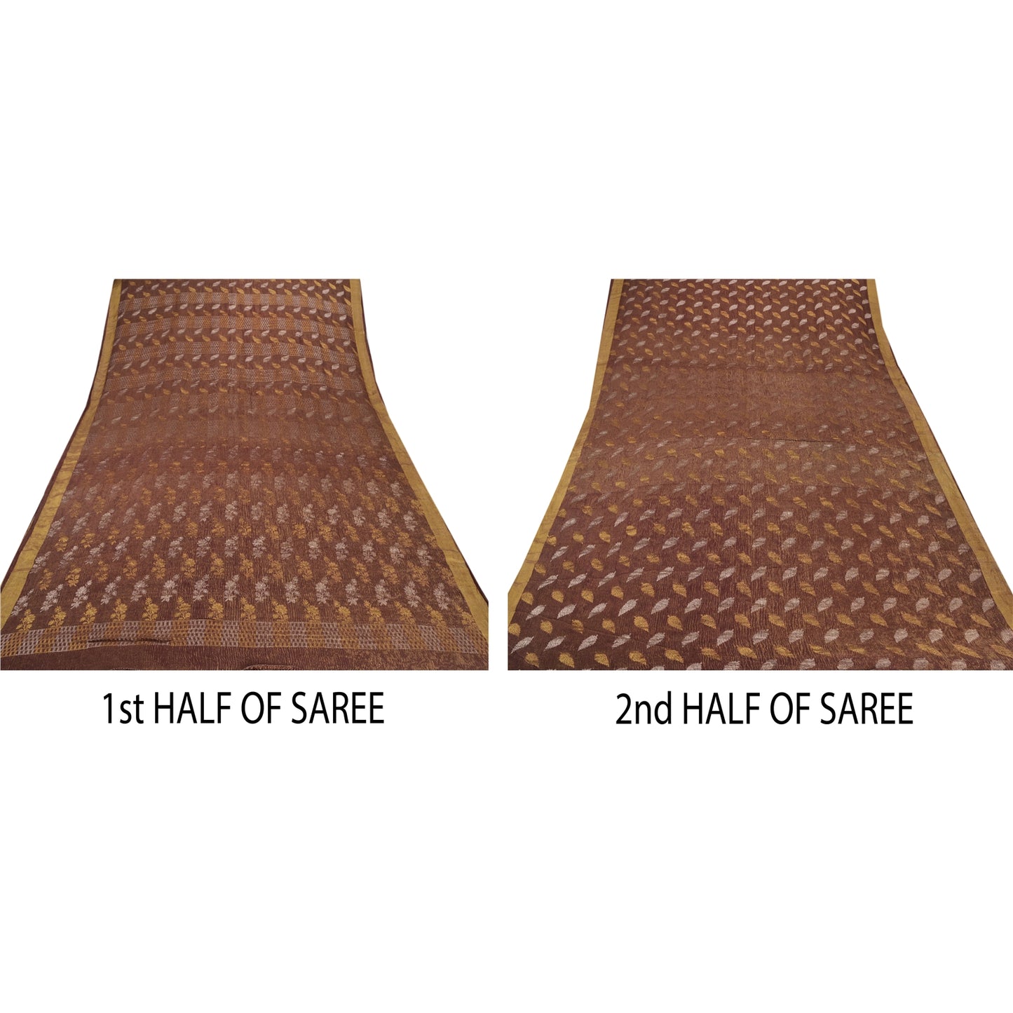 Sanskriti Vintage Brown Indian Sari 100% Pure Silk Woven Sarees 6 Yard Fabric