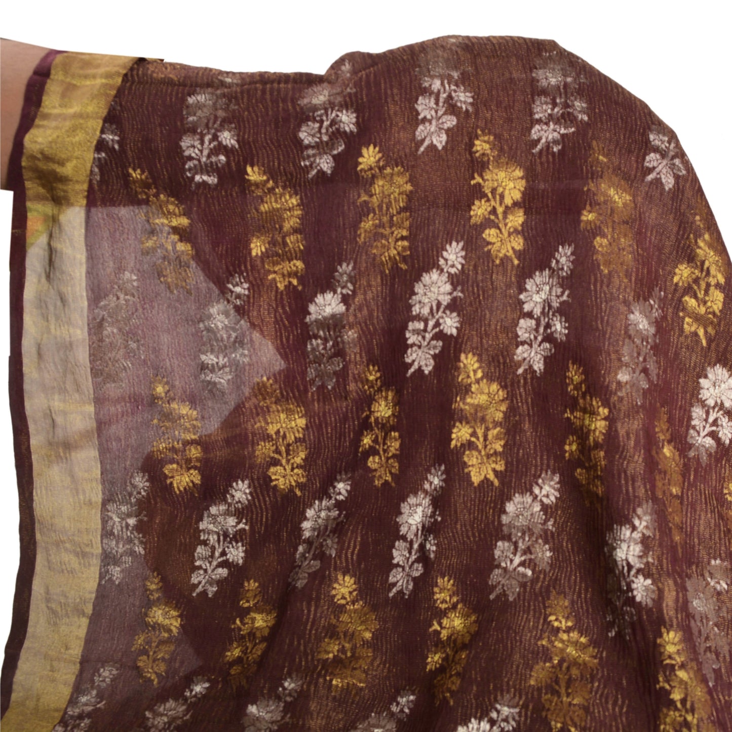 Sanskriti Vintage Brown Indian Sari 100% Pure Silk Woven Sarees 6 Yard Fabric