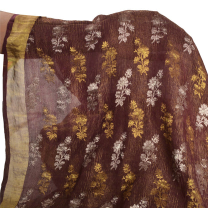 Sanskriti Vintage Brown Indian Sari 100% Pure Silk Woven Sarees 6 Yard Fabric