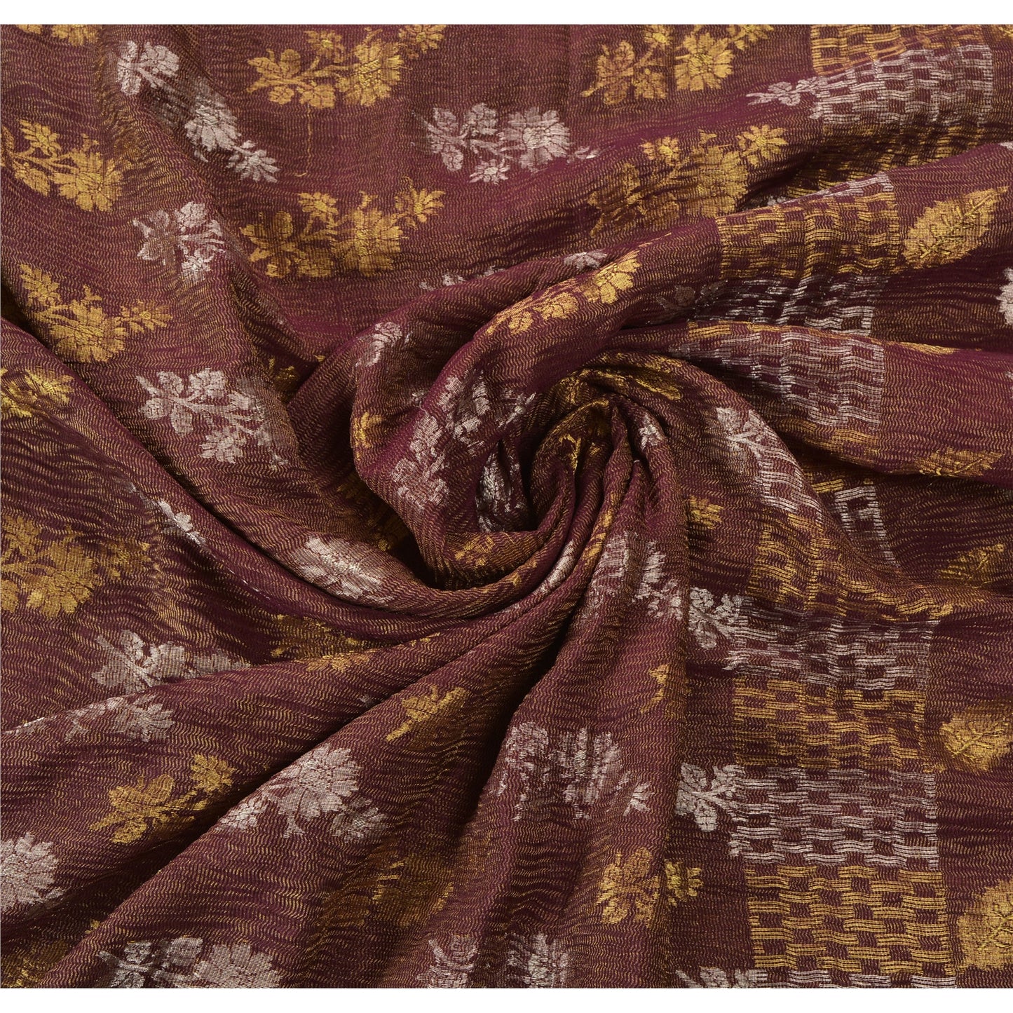 Sanskriti Vintage Brown Indian Sari 100% Pure Silk Woven Sarees 6 Yard Fabric