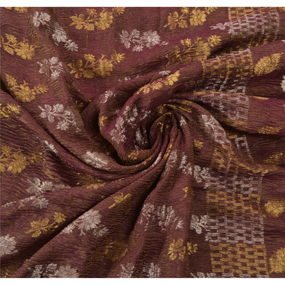 Sanskriti Vintage Brown Indian Sari 100% Pure Silk Woven Sarees 6 Yard Fabric