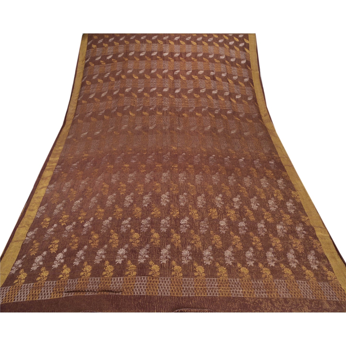 Sanskriti Vintage Brown Indian Sari 100% Pure Silk Woven Sarees 6 Yard Fabric