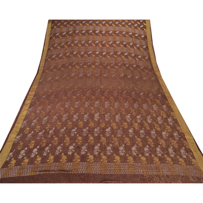 Sanskriti Vintage Brown Indian Sari 100% Pure Silk Woven Sarees 6 Yard Fabric