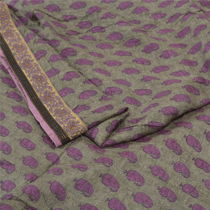 Sanskriti Vintage Indian Sarees Pure Tussar Silk Green Embroidered Sari Sustainable Fabric