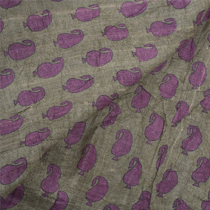 Sanskriti Vintage Indian Sarees Pure Tussar Silk Green Embroidered Sari Sustainable Fabric