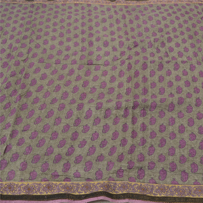 Sanskriti Vintage Indian Sarees Pure Tussar Silk Green Embroidered Sari Sustainable Fabric