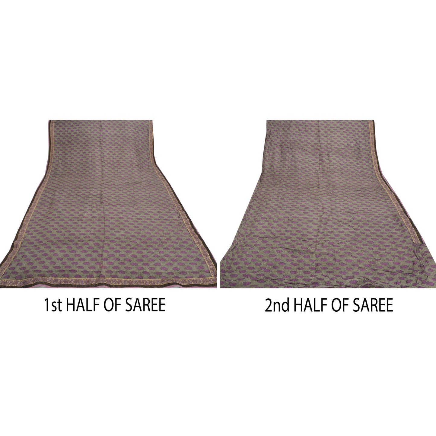 Sanskriti Vintage Indian Sarees Pure Tussar Silk Green Embroidered Sari Sustainable Fabric