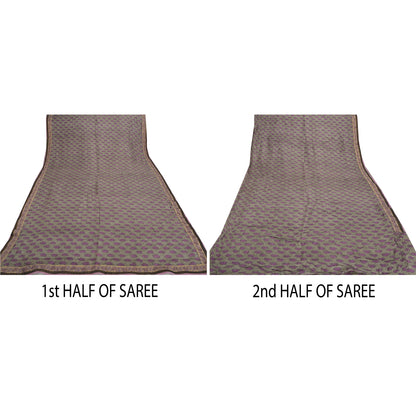 Sanskriti Vintage Indian Sarees Pure Tussar Silk Green Embroidered Sari Sustainable Fabric